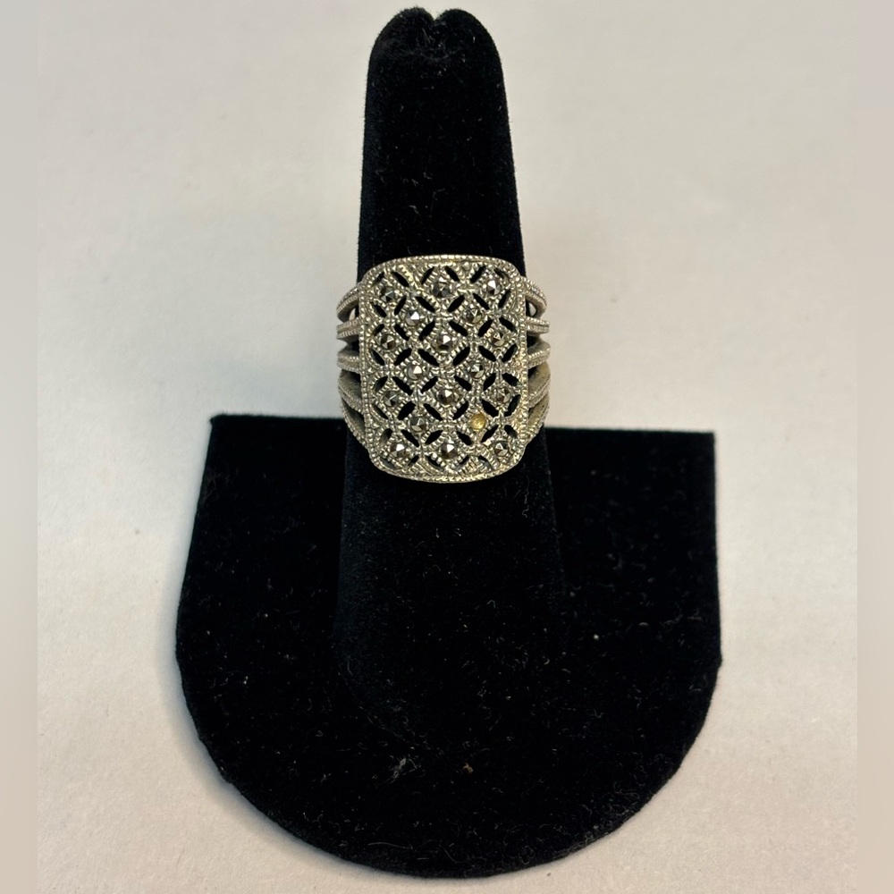 Sterling & Marcasite Filigree Ring Size 7 #4741